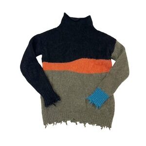Etro Milano Distressed Colorblock Sweater Mock Neck Black Green Size 38, Small